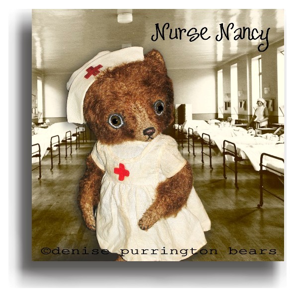 Nurse Nancy from one of a kind handmade mohair bear artist Denise Purrington